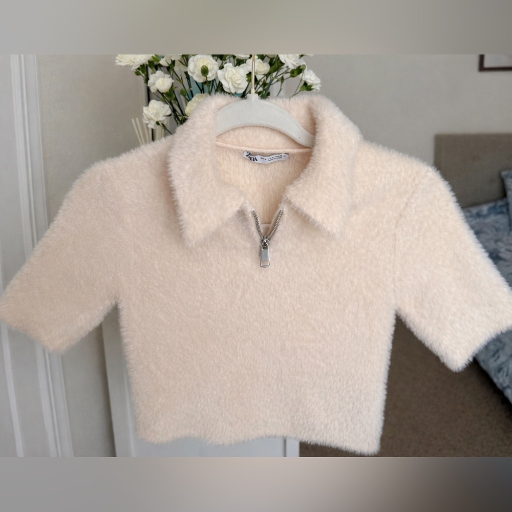 Zara Soft Cream Short Sleeve Top